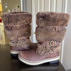 UGG BROWN LEATHER BOOTS OUTSIDE FUR LILYAN FASHION WINTER SNOW RAIN